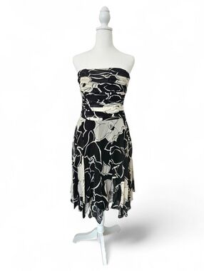 Banana Republic Black and Cream Silk Strapless Floral Dress